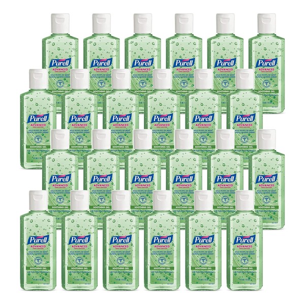 PURELL Advanced Hand Sanitizer Soothing Gel, Fresh Scent, with Aloe and Vitamin E - 4 fl oz Travel Size Flip Cap Bottle (Pack of 24) - 9631-24