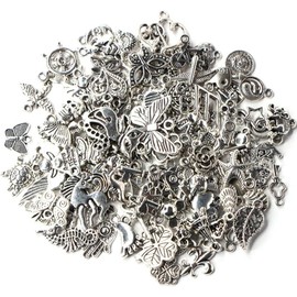 Set de 100 Piezas de Dijes Tibetanos accesorios de plata para joyería abalorios para collares y pulseras artesanía DIY