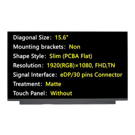 JHK JIEHONGKE New Screen 15.6", eDP,30 pins Connector, 1920×1080,FHD TN, Matte Replacement for NT156FHM-N61/N62/N63, B156HTN06.1, N156HGA-EA3, LED Laptop Display (NT156FHM-N61/N62/N63)