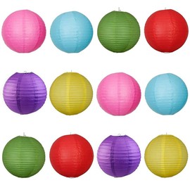 Pack of 12 Paper Lanterns Decorative 8 Inch Colourful Round Paper Lanterns Lampshade for Decoration