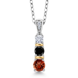 Gem Stone King 925 Silver and 10K Yellow Gold  Garnet Black Diamond and White Moissanite