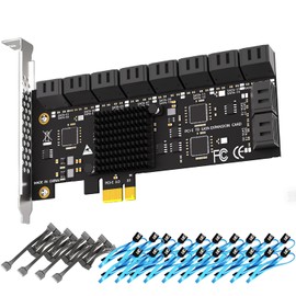 GLOTRENDS SA3120J 20 Ports PCIe SATA Expansion Card, Including SATA Cables and 1:5 SATA Splitter Power Cable, Compatible with Windows,Linux,Mac OS,NAS