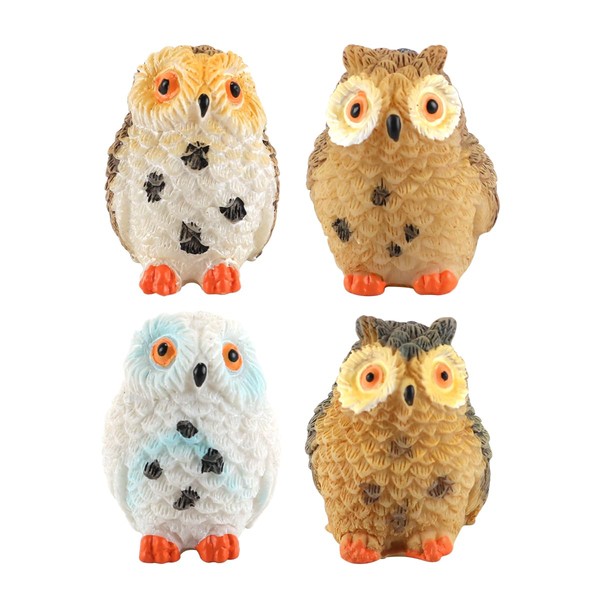 Enwye 4 Pcs Mini Owl Models Resin Moss Landscape DIY