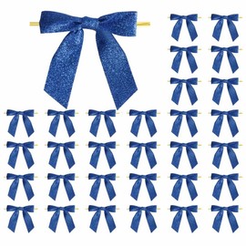 Meseey 30 Pieces 3 Inch Premade Metallic Glitter Christmas Bows with Twist Tie Pretied Xmas Ribbon Bows for Gift Wrapping Basket Wedding Baby Shower Brithday Party (Royol Blue Glitter)