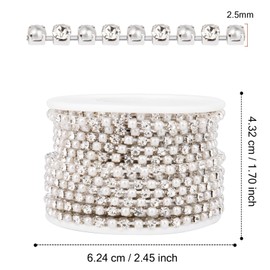 Rhinestone Pearl Trim Close Chain, [10 Yards/ 3.0MM] Silver Pearl and Rhinestone Beaded Cup Chain for Sewing Crafts DIY Jewelry Making Clothing Wedding Party Decoration