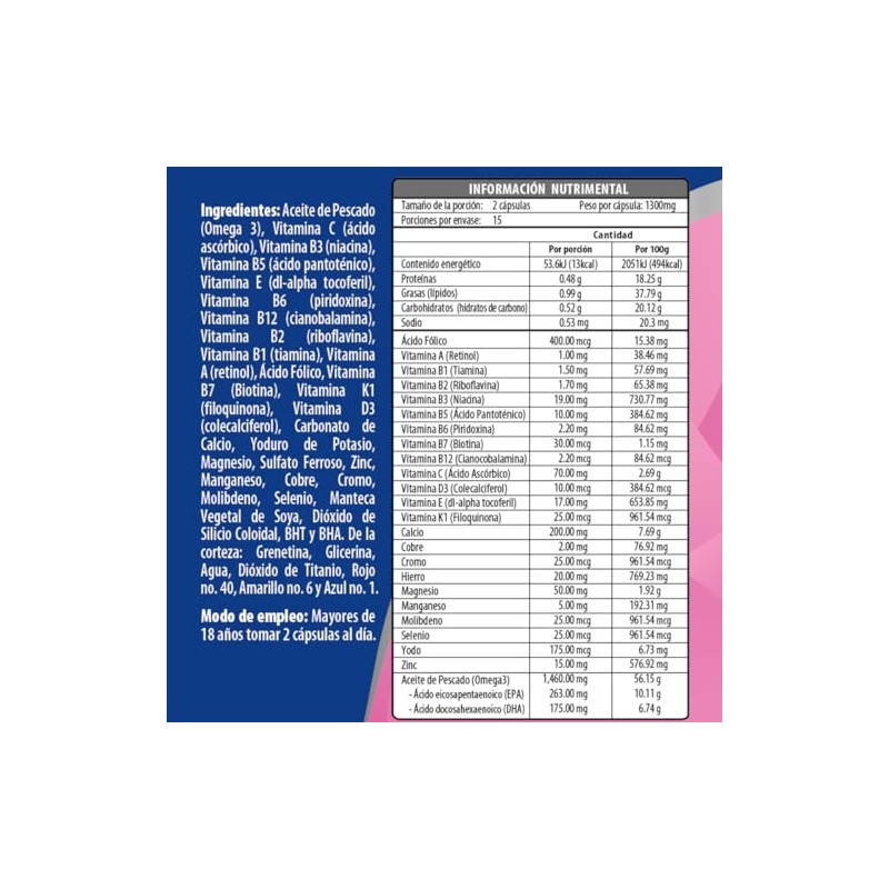 Prenatal Multivit Vitaminas Mujer Acido Folico Omega Capsulas Softgels Complemix