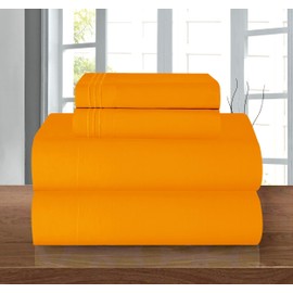Elegant Comfort Luxury 1500 Premium Hotel Quality Microfiber 4-Piece Sheet Set - Wrinkle Resistant, All Around Elastic Fitted Sheet, Deep Pocket up to 16", California King, Elite Orange