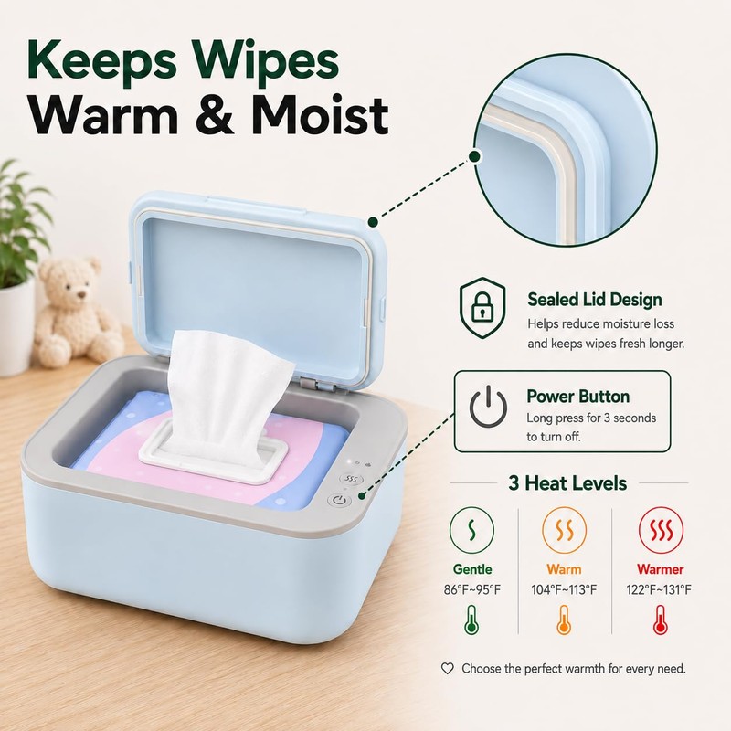 Awesmom Wipe Warmer for Babies, Adult, Adjustable Temperature, Silent Heating,
