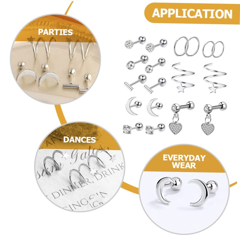 SAFIGLE Sets Stylish Stainless Steel Men Ear Studs Ear Bone