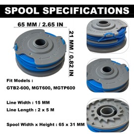 esmusssein Twin Line & Spool for Mac Allister Trimmer Strimmer (Pack of 3)