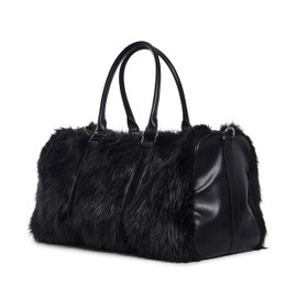 Dolls Kill Shagadelic Weekender by Sugar Thrillz - Faux Fur Bag With Adjustable Straps, Perfect for Travel - Black