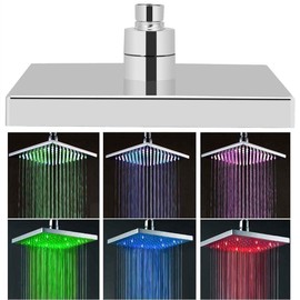 8 Inch LED Shower Head, Changing Romantic Colorful Light, Low Flow Water Saving, Square Chrome Face Rainfall, for Home Hotel Villa, Water Power Shower Head, Fixed Shower Head