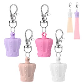 BOXOB 4pcs Lip Gloss Keychain Cap for Summer Fridays 0.5oz, Portable Balm Holder Keychain Replacement Cover Kit Lip Gloss Charm Accessories