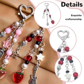 AstraGlam Cute Cat Keyring with Heart Clip, Fluffy White Cat Pendant and Beads, Cute Y2K Bag Charm, Handmade for Bag and Car Keys, multicoloured