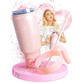FACKELMANN Paris Hilton - Pink Stainless Steel Water Bottle with Plastic Handle and Straw - 1.1 L, Double Wall Insulated, Removable Handle