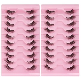 Gjinxi Half Lashes Natural Look Wispy 20 Pairs Cat Eye Lashes 3D Fluffy Faux Mink Lashes 15MM False Eyelashes Look Like Extensions Curly Soft Fake Lashes Pack