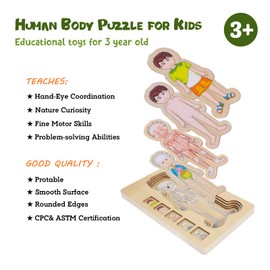 WOODENFUN Human Body Puzzles for Kids 3-5,Wooden Montessori Anatomy Play Set, Human Body Model Puzzle for Preschoolers and Kids Ages 3+ (Boys)