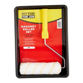 Fit For The Job 3 piece 9 inch Masonry Roller, Frame & Tray Set for DIY Painting With Smooth & Textured Masonry Paints on Exterior Walls, Brick, Breeze Block and Other Rough Surfaces, 9"