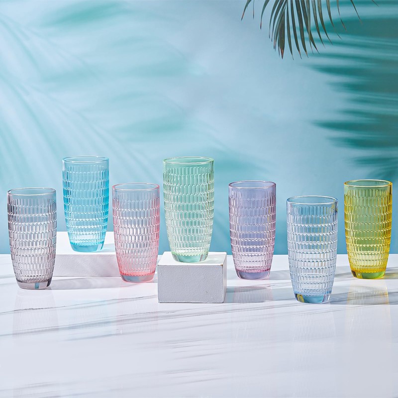CREATIVELAND Highball Beverage Glasses Set of 6 Romantic Colored Thick