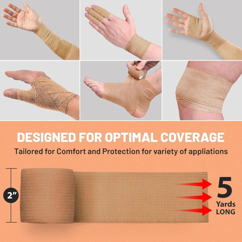 6-Rolls 2 In x 5 Yds Tan Self Adhesive Bandage