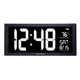 AcuRite 76102M Oversized LED Clock with Indoor Temperature, Date and Fold-Out Stand, 18" , White