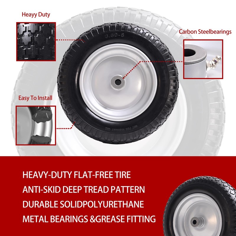 LTNICER 14.5" Wheelbarrow Tire, 3.50-8" Flat-free Solid Tire and Wheel
