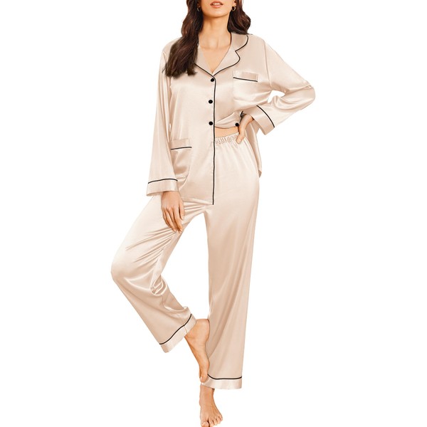 Ekouaer Silk Pajamas for Women Classic Button Down Satin Pajama