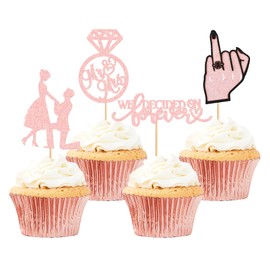 Ercadio - Paquete de 24 adornos para magdalenas We Engaged con purpurina rosa Engaged We Decided on Forever para magdalenas, anillos de diamantes para bodas, compromisos, fiestas, decoración de pasteles