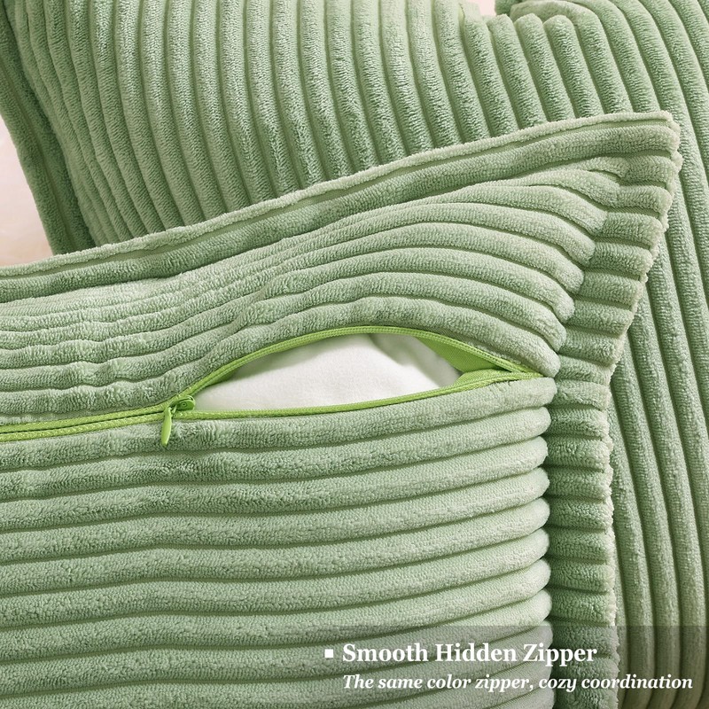 decorUhome Corduroy Sage Green Throw Pillow Covers 18x18 Set of