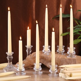 24 Pack White Beeswax Taper Candles, 10in Dripless Pure Beeswax Candlesticks, 8 Hours Long Burning Smokeless Tapered Natural Bees Wax Candles for Home, Prayer, Dinner