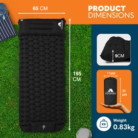 Voyager - Single Sleeping Pad - Ergonomic Design - Durable 40D Nylon + TPU - Easy Inflation/Deflation - Compact & Lightweight - Ideal for Camping, Hiking, and Outdoor Adventures - Black