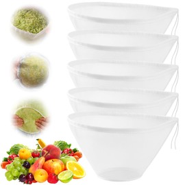 5 PCS Cheese Cloth Bags for Straining, Reusable & Fine Mesh Nylon Cheese Cloth Food Filter Bag for Nut Milk, Juice, Butter, Cheese(Medium)