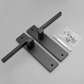 Decoranddecor Spectra Matt Black Backplate Door Handles Set – Modern Internal Handles, Art Deco Design, Durable, Easy-Install for Residential & Commercial Interiors