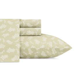 4 Piece Tropical Theme Orange Cotton Percale Sheets King Size, All Season Beautiful Pineapple Botanical Pattern Deep Pocket Soft Bed Sheets, Cool Crisp Durable 200 Thread Count Flat Fitted Comfortable