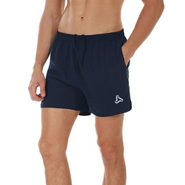 SILKWORLD Men's Running Stretch Quick Dry Shorts with Zipper Pockets(Pack of 2,3) (Black, Deep Navy, Deep Grey (Pack of 3), X-Large)