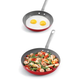 Guy Fieri's Flavortown 2-Piece Ceramic Cookware Set, Nonstick Frying Pan Set 10" and 12", Kitchen Cookware, Made without PFAS PTFE PFOA, Oven and Dishwasher Safe, Easy to Clean Everyday Cookware, Red