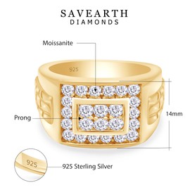 SAVEARTH DIAMONDS Round Cut Lab Created Moissanite Diamond Cluster Nugget Men's Wedding Band Ring in 14K Yellow Gold Plated 925 Sterling Silver Jewelry (G-H Color, 1.00 Cttw) Ring Size -9.5