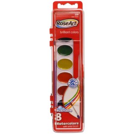 RoseArt 8-Color Washable Watercolors with 1 Paintbrush, Packaging May Vary