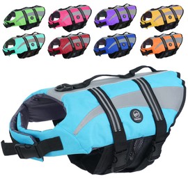 EMUST Life Jacket for Large Dogs, Dog Life Vest for Small/Medium/Large Dogs with Double Rescue Handles, High Reflective Dog Life Preserver for Swimming,Blue, L