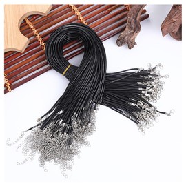 Pack of 10 60 cm Black Waxed Necklace Cord Chains for Crafts 2 mm Braided Leather Cord Chain DIY Jewellery Making Necklace Band with Clasp Lobster Clasp and Extension Chain Rope