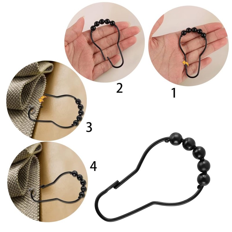 12 Pack Shower Curtain Hooks Rings,Stainless Steel Roller Balls Bath