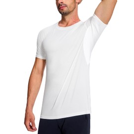 Quazia Men's Odor-Resistant Sweatproof Undershirts - Tech Underarm Pad Sweat-Stain Prevention Quick-Dry Moisture-Wicking Tees Shirts High Elasticity Breathability Short Sleeve T-Shirts White 4XL