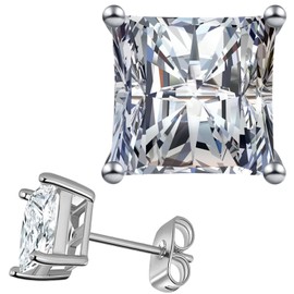 8mm 4.0CT Princess Cut Cubic Zirconia Earrings Studs for Men Women Sterling Silver Hypoallergenic Men’s Earrings Set