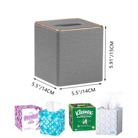 Leather Tissue Box Cover Square,Decorative Cube Tissue Box Holder with Magnetic Bottom,Facial Paper Organizer Table Napkin Case Dispenser for Bathroom NightStand Coffee Car Home Office,Grey