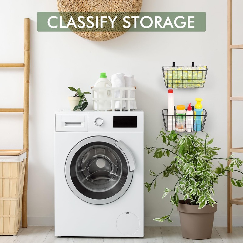 LIGHT DUST Wire Hanging Wall Basket, 4 Black Baskets Set,