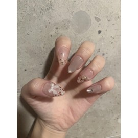 Milky Rung Leo handmade nail tips - Coffin Egg / 밀키룽 레오 수제네일팁 - 코핀에그
