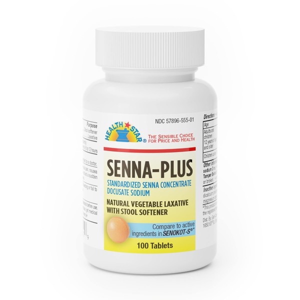 Geri-Care Senna Plus Natural Vegetable Laxative with Stool Softener, 4 Bottles of 100 Tablets each (400 Total)