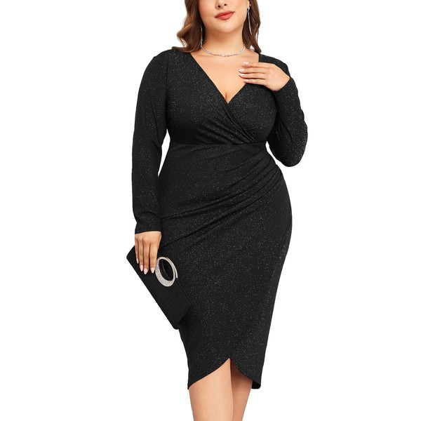 ZOMVA 2024 Women's Plus Size 1X-4X Sparkly Glitter Ruched Bodycon