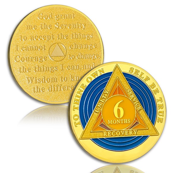 Blue Triangle 6 Month Sobriety Coin Six Month Sober Gold