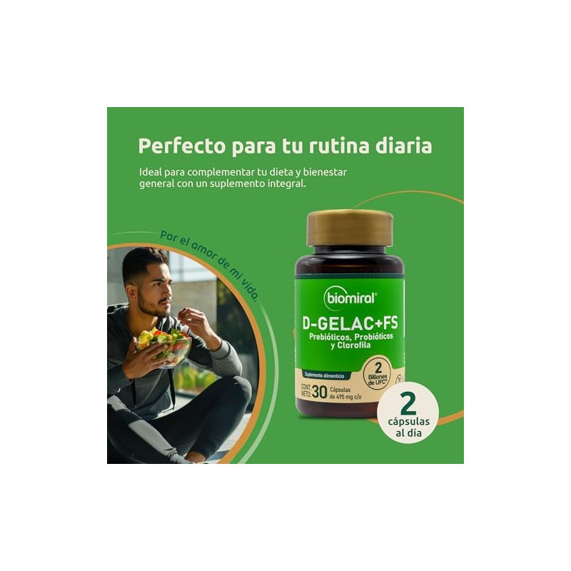 Biomiral Gelac Suplementos Alimenticios Probióticos Prebióticos Clorofila Fibra Lactobacilos Cápsulas